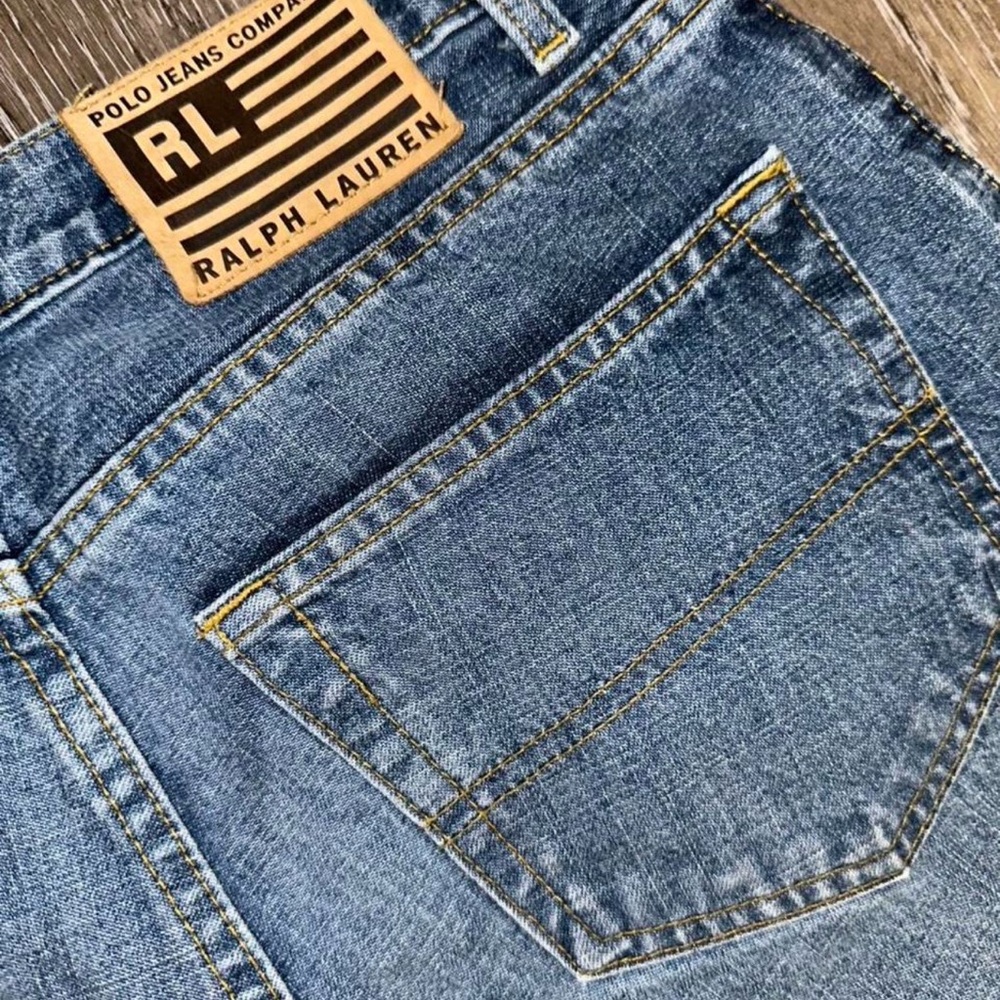 Ralph Lauren Relaxed Medium Blue Denim Jeans with Tan Patch